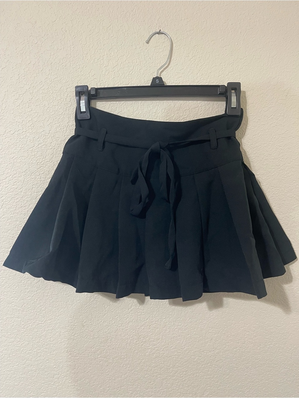 Streetwear Society Black Circle Skater Mini Skirt with Tie Waist